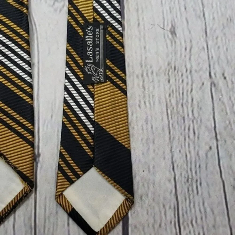 Vintage 60's 70's Gold Black Striped Neck Tie